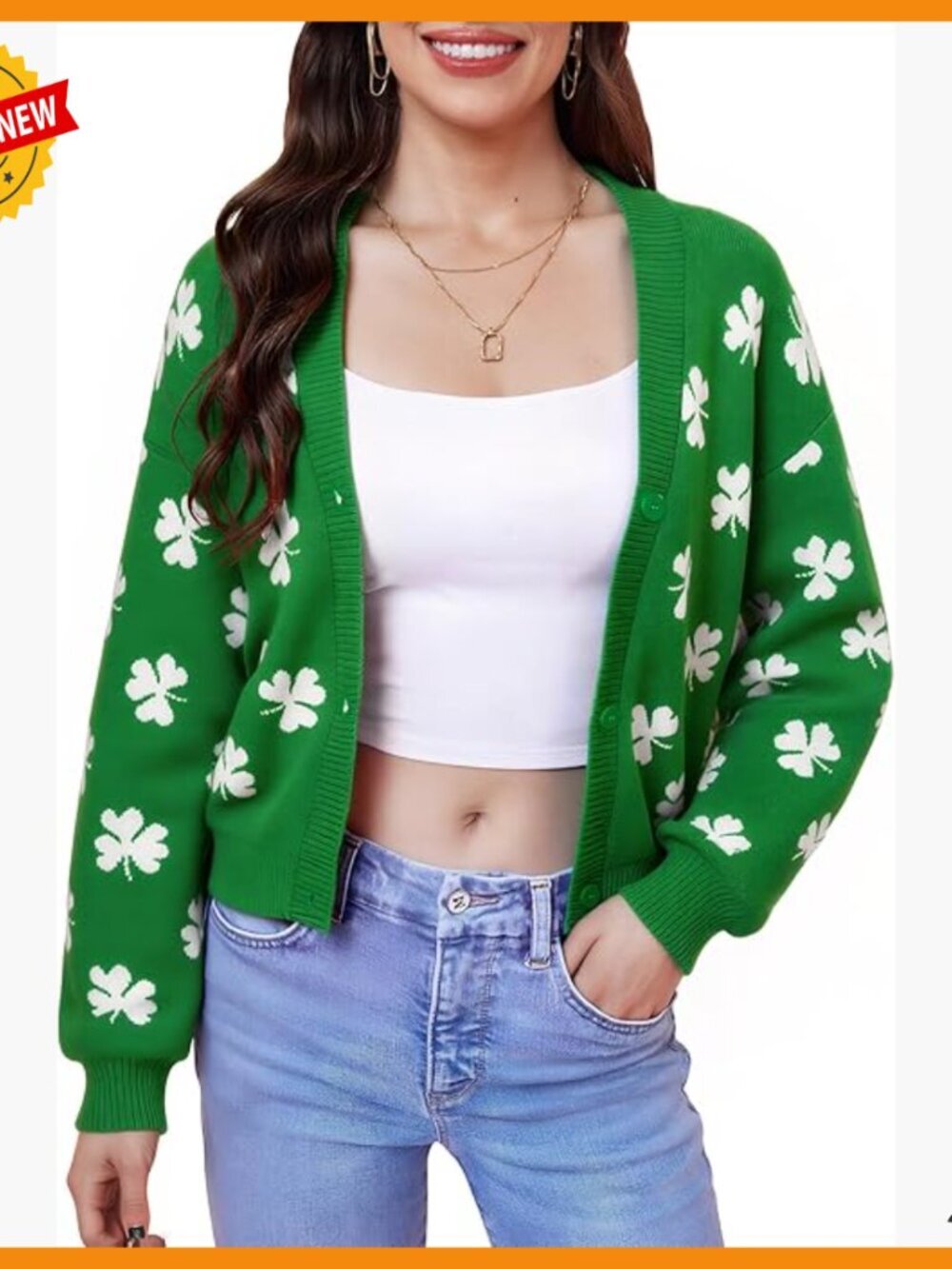 Cropped Cardigan Shamrock Sweater Long Sleeve Button Down Y2K Style